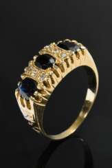 Schmaler Gelbgold 585 Ring mit Saphiren und Achtkant Diamanten (zus. ca. 0.10ct/SI/W-TCR), 4,6g, Gr. 53, Tragespuren