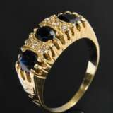 Schmaler Gelbgold 585 Ring mit Saphiren und Achtkant Diamanten (zus. ca. 0.10ct/SI/W-TCR), 4,6g, Gr. 53, Tragespuren - photo 1