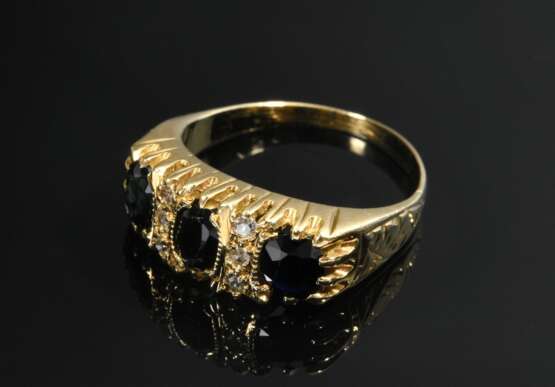 Schmaler Gelbgold 585 Ring mit Saphiren und Achtkant Diamanten (zus. ca. 0.10ct/SI/W-TCR), 4,6g, Gr. 53, Tragespuren - фото 2