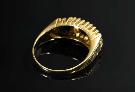 Schmaler Gelbgold 585 Ring mit Saphiren und Achtkant Diamanten (zus. ca. 0.10ct/SI/W-TCR), 4,6g, Gr. 53, Tragespuren - Foto 3