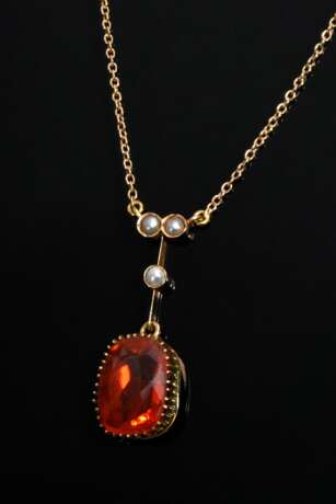 Zarte Roségold 585 Kette mit Feueropal Stabanhänger (ca. 5ct, L. 3cm) und kleinen Saatperlen, 4,5g, L. 47cm - photo 1