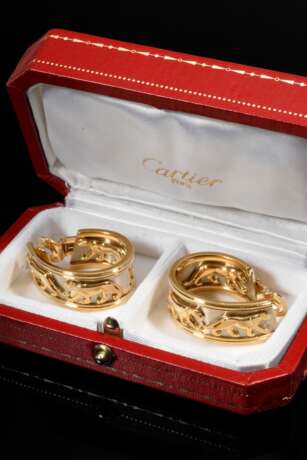 Paar Cartier Bicolor Gold 750 Creolen "Walking Panther" mit Clipbrisur, signiert und nummeriert, 45g, Ø 3,4x2,3cm, mit Original Box - фото 3