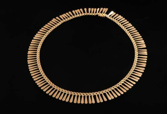 Midcentury Gelbgold 750 Garibaldi Collier mit umlaufenden Tropfenelementen, 37,2g, L. 45cm, B. 1,7cm - Foto 1