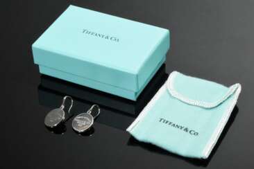 Paar Tiffany &amp; Co Silber 925 Ohrhänger &quot;Return to Tiffany“ auf runder Scheibe, 6,5g, Ø 15,6mm, Original Box und Staubbeutel
