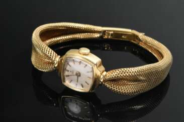 Midcentury Gelbgold 750 Ebel Damen Armbanduhr, Handaufzug, Flechtband, Schweiz, 27g, L. 17cm, gangbar (keine Garantie auf Werk und Funktionalität)