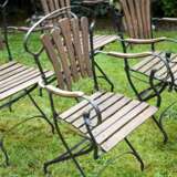 4 Gartenklappstühle, schwarz lackiertes Eisen und Holz, H. 47/94,5cm, Witterungsspuren - Foto 3