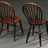 2 Diverse englische Windsor Stühle mit Spindle-Back, Eiche und Esche, 19.Jh., schöne Patina, H. 43/84,5/85,5cm - Foto 4