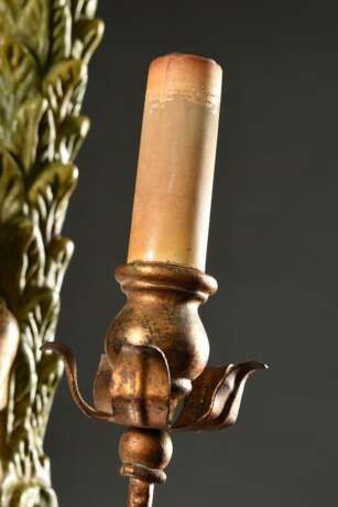 Dekorative Wandapplike "Flötenspieler unter Palme" im Colonial Stil, Holz und Metall farbig gefasst, 2flammig elektrifiziert, Anfang 20.Jh., 82x37,5x16cm - photo 5