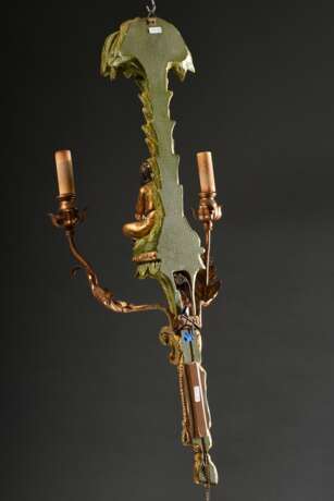 Dekorative Wandapplike "Flötenspieler unter Palme" im Colonial Stil, Holz und Metall farbig gefasst, 2flammig elektrifiziert, Anfang 20.Jh., 82x37,5x16cm - photo 7