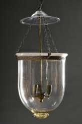 Große Glas Ampel &quot;Stall Laterne&quot; in Metall Montierung nach klassischem Vorbild, elektrifiziert, H. ca. 65cm, Ø ca. 31cm