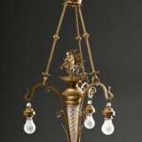Wilhelminische Deckenlampe mit 3 Glasschirmen, H. 107cm, Ø 58cm, 1 Schirm defekt, 1 Schirm ergänzt - Foto 4