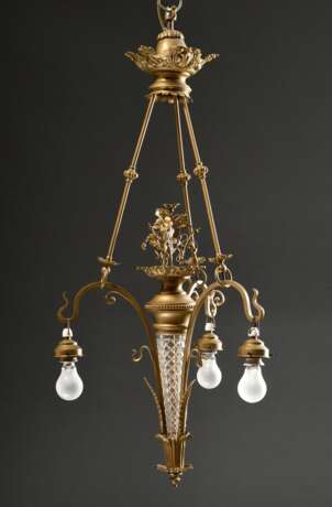 Wilhelminische Deckenlampe mit 3 Glasschirmen, H. 107cm, Ø 58cm, 1 Schirm defekt, 1 Schirm ergänzt - фото 4