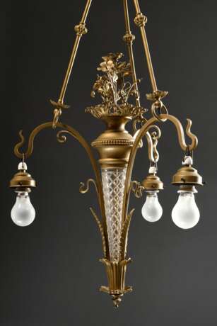 Wilhelminische Deckenlampe mit 3 Glasschirmen, H. 107cm, Ø 58cm, 1 Schirm defekt, 1 Schirm ergänzt - фото 5