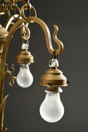 Wilhelminische Deckenlampe mit 3 Glasschirmen, H. 107cm, Ø 58cm, 1 Schirm defekt, 1 Schirm ergänzt - Foto 7