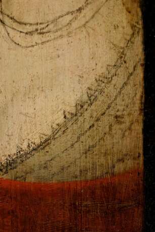 Unbekannter Künstler des 17.Jh. "Dame einen Schleier hebend“, Öl/Holz, verso bez., wohl nach Frans Pourbus II (1569-1622), 32,2x25cm (m.R. 41,2x34,5cm), rest. - photo 4
