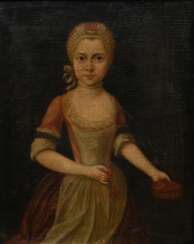 Unbekannter Portraitist des frühen 18.Jh. „Mädchen mit Kirschenkorb“, Öl/Leinwand, wohl doubliert, 73x58cm (m.R. 80x65,5cm), rest., Craquelé