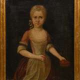 Unbekannter Portraitist des frühen 18.Jh. „Mädchen mit Kirschenkorb“, Öl/Leinwand, wohl doubliert, 73x58cm (m.R. 80x65,5cm), rest., Craquelé - photo 2