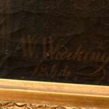 Wedeking, August Wilhelm (1807-1876) „Die Dame mit dem Handschuh“ 1844, Öl/Leinwand, u.l. sign./dat., Original Prunk Rahmen, 89x71cm (m.R. 116x100cm), o.r. kleine Leinwanddelle, Craquelé - photo 9