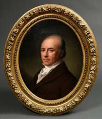 Unbekannter Maler um 1810 &quot;Portrait Anton Diedrich Gütschow (1765-1833)&quot;, (ehem. Bürgermeister von Lübeck), Öl/Leinwand, verso bez., Prunkrahmen, 59,7x45,3cm (m.R. 77,5x66,5cm), kleine Defekte der Maloberfläche…