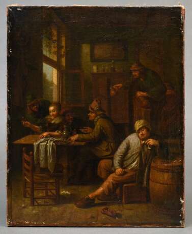 Unbekannter niederländischer Meister des 17./18.Jh. "Gast- oder Freudenhausszene", in der Art von Egbert van Heemskerk II (1635-1704), Öl/Leinwand, verso Provenienzangaben, Prunkrahmen, 47x37,5cm (m.R. 67x57cm)… - Foto 11