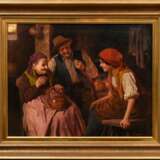 Zoppi, Antonio (1860-1926) "Die Unterhaltung am Herdfeuer", Öl/Leinwand, u.r. sign./bez., verso auf Klebeetikett bez., 52x67cm (m.R. 72,5x86,5cm), Craquelé - Foto 3