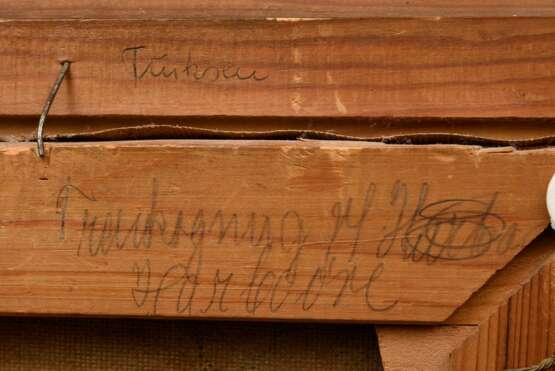 Tuxen, Laurits (1853-1927) zugeschr. "Kochen mit Holz bei Harboøre" (Trenkogning af Harboøre), Öl/Leinwand, verso auf Keilrahmen bez. und dänischer Zollstempel von 1937, 21,5x30,7cm (m.R. 29x37cm) - фото 5