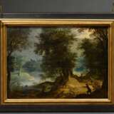 Unbekannter Künstler des 17./18.Jh. "Ideale Landschaft mit Jagdszene", Öl/Holz, mit Beleuchtung, 47x65cm (m.R. 65x82,5cm), rest., div. Defekte - фото 2