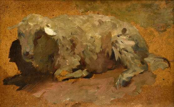 Herbst, Thomas (1848-1915) "Liegendes Schaf", Öl/Malpappe, verso Nachlassstempel, WVZ 552, Impressionisten Rahmen (berieben), 21,5x33,8cm (m.R. 40x49,5cm), Malpappe leicht gebogen - photo 1