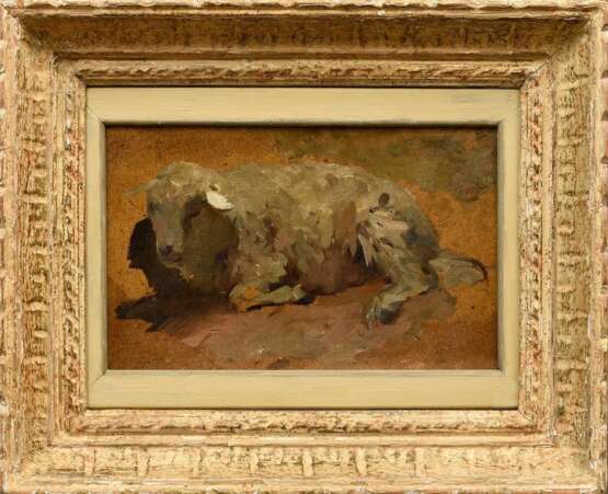 Herbst, Thomas (1848-1915) "Liegendes Schaf", Öl/Malpappe, verso Nachlassstempel, WVZ 552, Impressionisten Rahmen (berieben), 21,5x33,8cm (m.R. 40x49,5cm), Malpappe leicht gebogen - Foto 2