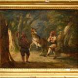 Unbekannter Künstler des 19.Jh. "Ein Sommernachtstraum (Gaukler mit Esel)", Öl/Papier auf Leinwand kaschiert, 30,8x41cm (m.R. 39x49cm), rest., Defekte - Foto 2