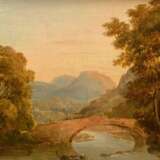 Ibbetson, Julius Caesar (1759-1817) zugeschr. "Felsige Landschaft mit Brücke", Öl/Holz, verso bez., 19x23,5cm (m.R. 30,7x35,2cm), Craquelé - Foto 1