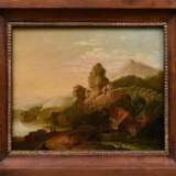 Unbekannter Künstler um 1800 „Romantische Landschaft mit Wassermühle“, Öl/Leinwand doubliert, 21x25cm (m.R. 27,5x32cm), Craquelé - photo 2