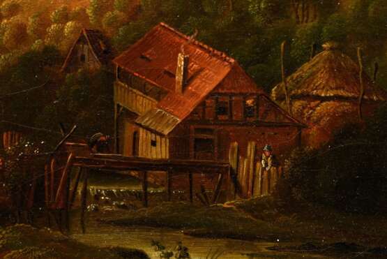 Unbekannter Künstler um 1800 „Romantische Landschaft mit Wassermühle“, Öl/Leinwand doubliert, 21x25cm (m.R. 27,5x32cm), Craquelé - фото 3