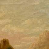 Unbekannter Künstler um 1800 „Romantische Landschaft mit Wassermühle“, Öl/Leinwand doubliert, 21x25cm (m.R. 27,5x32cm), Craquelé - Foto 4