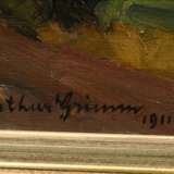 Grimm, Arthur (1883-1948) "Mühle im Odenwald" 1911, Öl/Leinwand, u.l. sign./dat., verso auf Keilrahmen bez., 48,3x48,3cm (m.R. 55,6x55,6cm), Keilrahmen min. durchgedrückt, min. Defekte der Maloberfläche - Foto 3