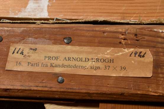 Krog, Arnold (1856-1931) "Weiter Himmel über Dünenlandschaft (bei Kandestederne)", Öl/Leinwand doubliert, u.l. sign., verso auf Klebeetikett bez./betit., 37,2x38,8cm (m.R. 53,3x54,3cm), rest. - фото 5