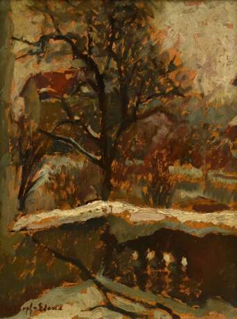Tesdorpf-Edens, Ilse (1892-1966) "Terrasse im Winter", Öl/Malpappe, u.l. sign., Impressionisten Rahmen, 34x27cm (m.R. 52x43cm) - фото 1