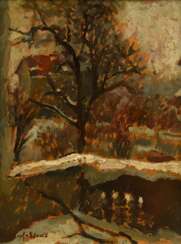 Tesdorpf-Edens, Ilse (1892-1966) &quot;Terrasse im Winter&quot;, Öl/Malpappe, u.l. sign., Impressionisten Rahmen, 34x27cm (m.R. 52x43cm)