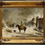 Kauffmann, Hermann I (1808-1889) "Dragoner im Schnee", Öl/Leinwand, u.l. sign., verso Klebeetikett "Galerie Commeter/Hbg.", Prunkrahmen (min. Altersspuren), 31x43cm (m.R. 44x55,8cm), Craquelé, leicht … - photo 2