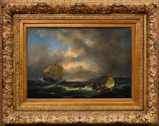 Emmerik, Govert van (1808-1882) „Schiffe in stürmischer See“, Öl/Leinwand wohl doubliert, u.r. sign., Prunkrahmen (min. Defekte), 46x65cm (m.R. 77x97cm), min. Craquelé - фото 2