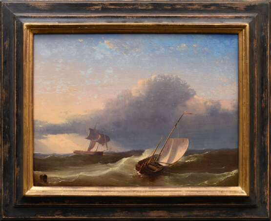 Unbekannter Maler des 19.Jh. „Seestück“ 1872 (Segler bei aufziehendem Sturm), Öl/Holz, u.l. undeutl. sign./dat., 28,5x38cm (m.R. 41x50,5cm), rest. - photo 2