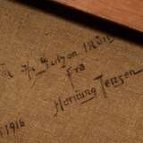 Hornung-Jensen, Carl (1882-1960) "Küste bei Skagen" 1916, Öl/Leinwand, verso sign./dat./undeutl. bez. und Stempel "Antiquariat Margot Otzen/Flensburg", 30,5x43,3cm (m.R. 42,5x55cm), u.r. kleiner Defek… - Foto 4