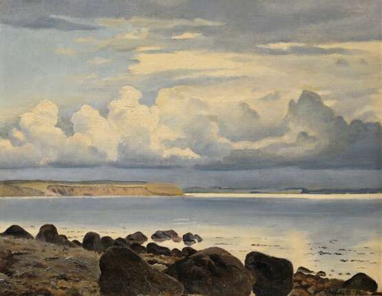 Foss, Harald Frederick (1843-1922) "Felsige Küste unter hohem Wolkenhimmel", Öl/Leinwand, u.r. sign., 30,3x37cm (m.R. 40,8x48,5cm), min. Craquelé - Foto 1