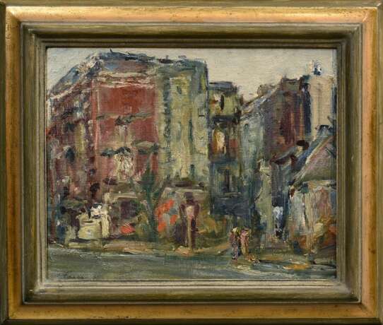 Feser, Albert (1901-1995) "Das Rote Haus (Mundsburg)" 1966, Öl/Leinwand auf Hartfaser kaschiert, u.l. sign./dat., verso bez./betit., 30x35cm (m.R. 39,5x45,5cm) - Foto 2