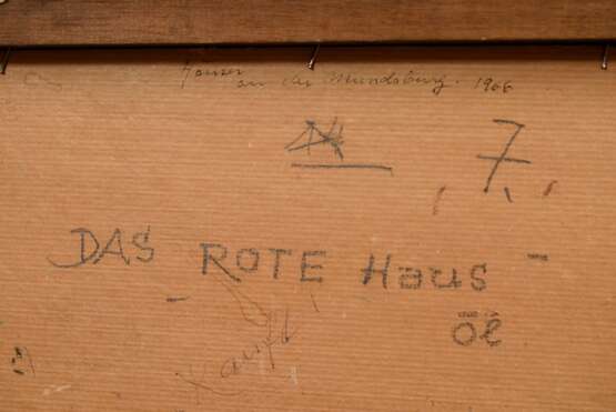 Feser, Albert (1901-1995) "Das Rote Haus (Mundsburg)" 1966, Öl/Leinwand auf Hartfaser kaschiert, u.l. sign./dat., verso bez./betit., 30x35cm (m.R. 39,5x45,5cm) - Foto 5