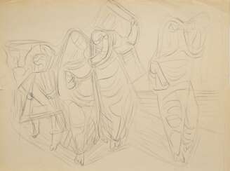 Bargheer, Eduard (1901-1979) &quot;Vier Figuren in Gewändern&quot; 1940, Kohle, u.r. sign./dat., 44x30,5cm, kleine Randdefekte, min. fleckig