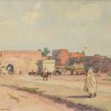 Broca, Alexis Louis de (1868-1948) "Porte D'Asni - Marrakech" 1936, Aquarell/Pastellkreide, Papier auf Holz kaschiert, u. sign./dat./bez., 39,5x48,8cm (m.R. 54x62,8cm), leichte Altersspuren - фото 1