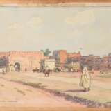Broca, Alexis Louis de (1868-1948) "Porte D'Asni - Marrakech" 1936, Aquarell/Pastellkreide, Papier auf Holz kaschiert, u. sign./dat./bez., 39,5x48,8cm (m.R. 54x62,8cm), leichte Altersspuren - photo 6