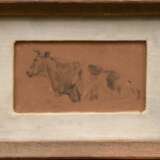Herbst, Thomas (1848-1915) "Liegende Kuh", Bleistift, Papier auf Pappe kaschiert, 8,5x14,4cm (m.R. 16,2x22,2cm), vergilbt, leichter Wasserschaden - Foto 1