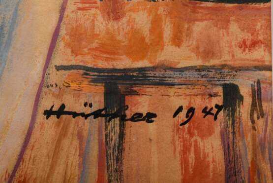 Hüther, Julius (1881-1954) "Stehender Akt mit roten Haaren" 1947, Tinte/Aquarell, sign./dat., 48,8x34cm (m.R. 75x59cm), min. Altersspuren, Provenienz: Slg. Gustav Bürger/ München - фото 3